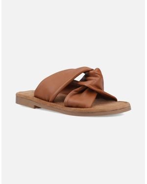 Hush Puppies Amy Wide Fit Leather Tan Standard Sandals - Brown