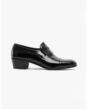 Club Cubano Valencia Soft Leather Reptile Cuban Heel Shoes - Black