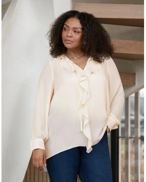 Live Unlimited London Ivory Ruffle Front Blouse - Natural