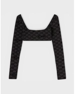 Off-White c/o Virgil Abloh Flock Logo Monogram/S Crop Top - Black