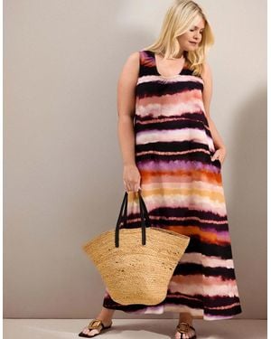 Live Unlimited London Abstract Stripe Scoop Neck Maxi Dress - Multicolour