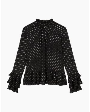 Ro&zo Foil Frill Sleeve Blouse - Black