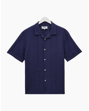 Wax London Didcot Double Weave Seersucker Short Sleeve Shirt - Blue