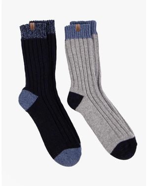 Totes Toasties 3281J Chunky Twist Wool Blend Boot Socks (Twin Pack) Thermal Socks - Blue