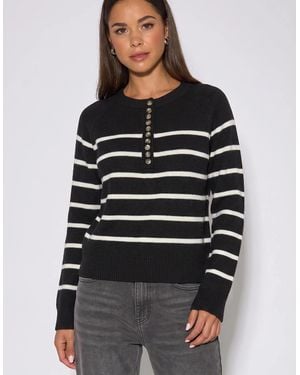 Gini London Recycle Mix Stripe Button Up Loose Fit Knit Jumper - Blue