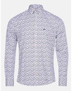 Fynch-Hatton Leaf Print Button Down Shirt Magnolia - Blue