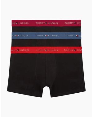 Tommy Hilfiger 3-Pack Signature Cotton Boxer Trunks, W/ Burgundy - Blue