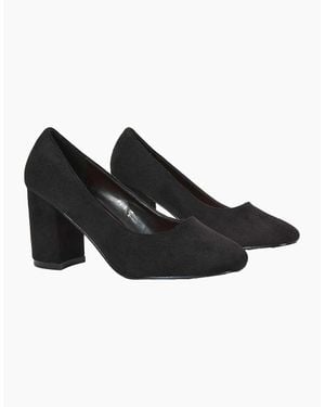 XY London Ladies Esme Round Toe Mid Block Heel Court Shoes - Black