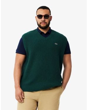 Lacoste Carded Wool V-Neck Jumper Vest - Green