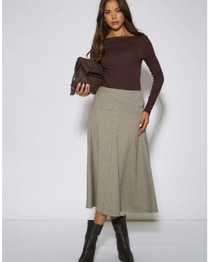 Gini London Dog Tooth A Line Midi Skirt - Brown