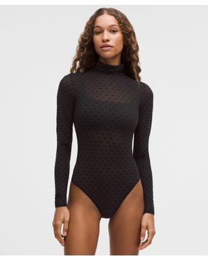 lululemon Wundermost Flocked Nulu Mesh Turtleneck Long-Sleeve Bodysuit - Black