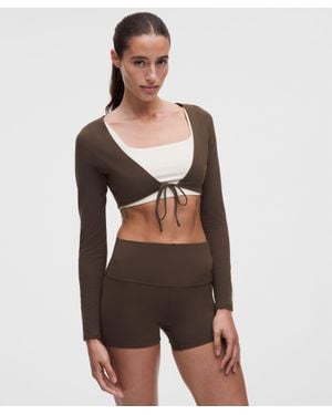 lululemon Nulu Mesh-Back Tie-Front Cropped Cardigan - Brown