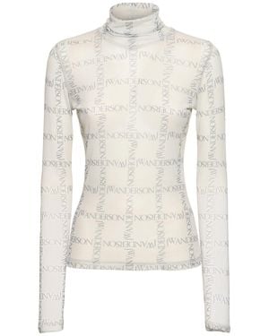JW Anderson Logo Printed Tech Jersey Turtleneck Top - White