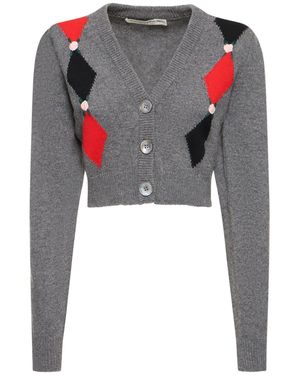 Alessandra Rich Cardigan cropped in maglia di lana jacquard - Grigio