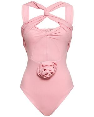 Magda Butrym Body in jersey con cutout e fiore - Rosa