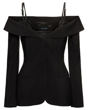 Mugler Mat Heavy Fluid Off-The-Shoulder Blazer - Black
