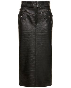 Alessandra Rich Gonna midi in pelle stampa coccodrillo / borchie - Nero