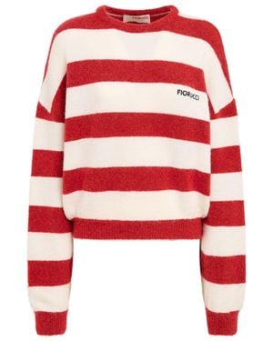 Fiorucci Donna Striped Wool Blend Knit Cropped Sweater - Rosso