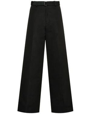 Sacai Mujer Pantalones Anchos De Algodón Y Seda - Negro