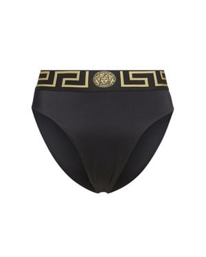 Versace Slip Mare Con Motivo Greco - Nero