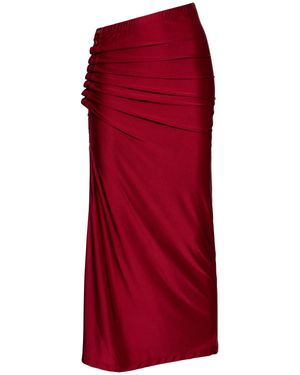 Rabanne Femme Jupe Midi En Jersey De Viscose Mélangée Drapée - Rouge