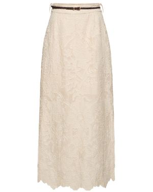 Zimmermann Gonna midi ottie in lino ricamato - Neutro