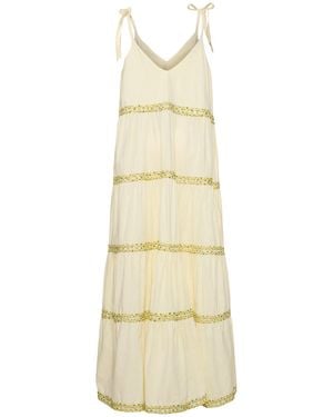 FLORA SARDALOS Femme Robe Longue Évasée En Coton Brodé Unique - Neutre