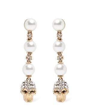 McQueen Skull & Pearl Brass Earrings - White