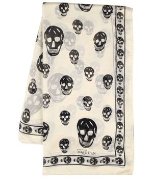 McQueen Mujer Pañuelo De Seda Con Estampado De Calaveras Unique - Blanco
