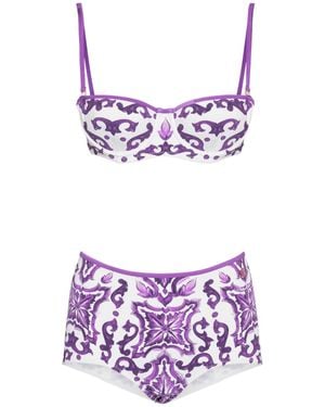 Dolce & Gabbana Femme Bikini En Jersey Imprimé Maiolica - Violet