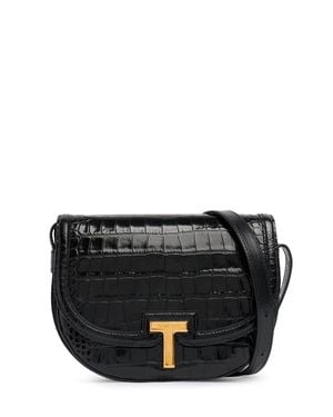Tom Ford Donna Borsa A Tracolla Con Stampa Coccodrillo Lucida - Nero