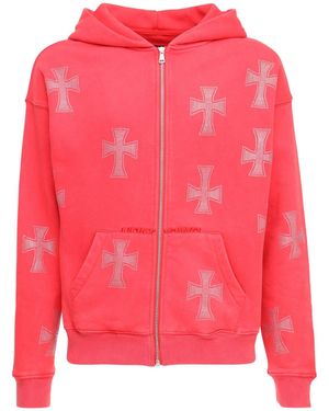 Unknown Crystal Cross Cotton Zip-up Hoodie - Red