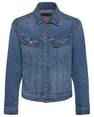 Tom Ford Giacca broken in twill di denim - Blu
