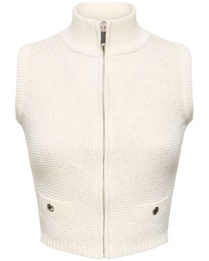 Alessandra Rich Gilet a collo alto in maglia con paillettes e zip - Neutro