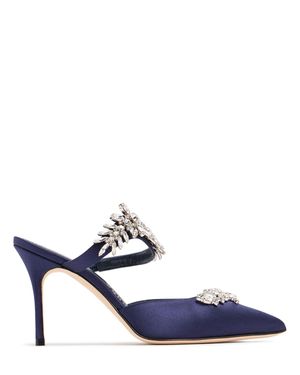 Manolo Blahnik Sabot "lurum" In Raso Con Swarovski 90mm - Blu
