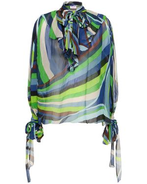 Emilio Pucci Camicia iride in chiffon di seta con stampa - Blu
