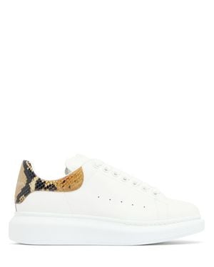McQueen Donna Oversized Snake Printed Leather Sneakers - Bianco