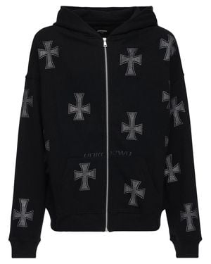 Unknown Rhinestone Cross Cotton Hoodie - Black