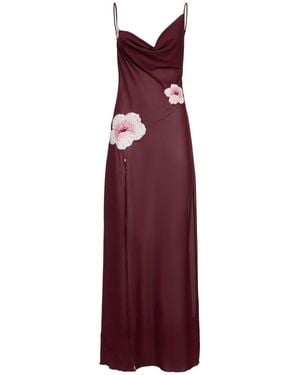 Leslie Amon Femme Robe Longue En Mesh Brodé Galli - Violet