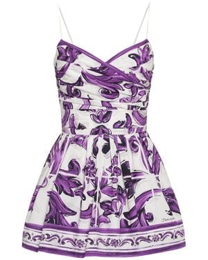 Dolce & Gabbana Mujer Jumpsuit De Popelina De Algodón Con Estampado - Morado