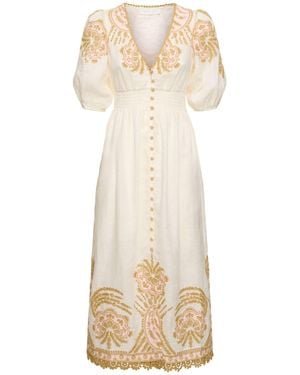 Zimmermann Abito lungo waverly in lino ricamato - Neutro