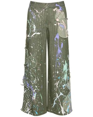 MITHRIDATE Graffiti Patchwork Wide Leg Jeans - Green