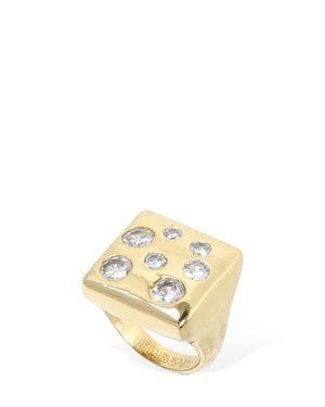 Timeless Pearly Square Crystal Thick Ring - Metallic