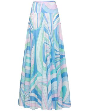 Emilio Pucci Gonna maxi in mussola di cotone stampata - Blu