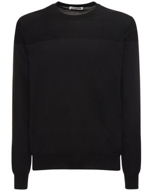 Jil Sander Pull-over en coton léger à col ras-du-cou - Noir
