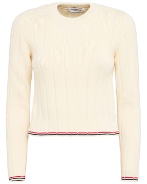 Thom Browne Needle Rib Wool Crewneck Sweater - Natural
