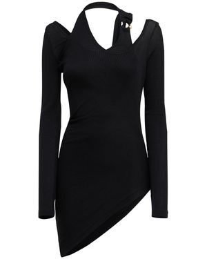 Jean Paul Gaultier Donna Ribbed Cotton Twisted Double-Layer Top - Nero