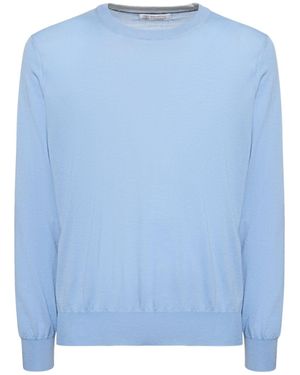 Brunello Cucinelli Maglia girocollo in lana e cashmere - Blu
