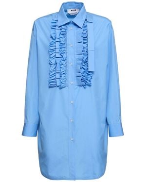MSGM Femme Robe Courte En Popeline De Coton - Bleu