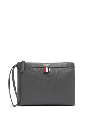 Thom Browne Hombre Neceser De Piel De Grano Unique - Gris